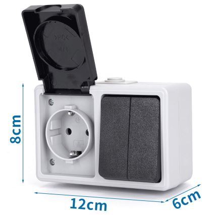 Aigostar - Interrupteur domestique pour courant alternatif avec prise 250 V/16 A IP54