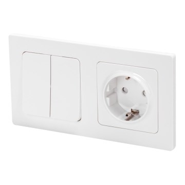 Aigostar - Interrupteur double n° 1 et prise SCHUKO 250V avec cadre blanc
