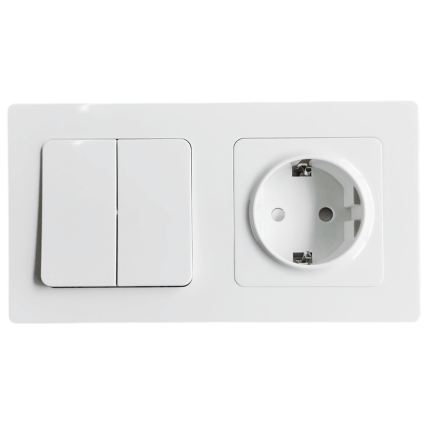 Aigostar - Interrupteur double n° 1 et prise SCHUKO 250V avec cadre blanc