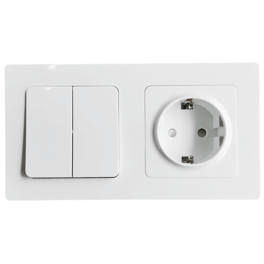Aigostar - Interrupteur double n° 1 et prise SCHUKO 250V avec cadre blanc