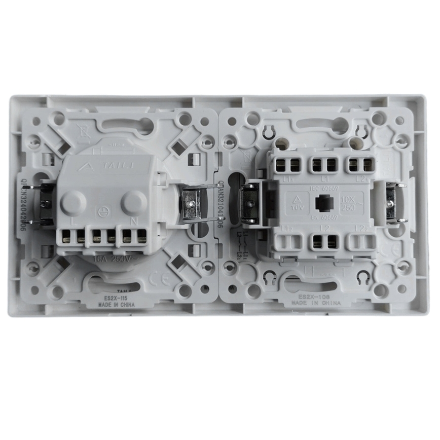 Aigostar - Interrupteur double n° 1 et prise SCHUKO 250V avec cadre blanc