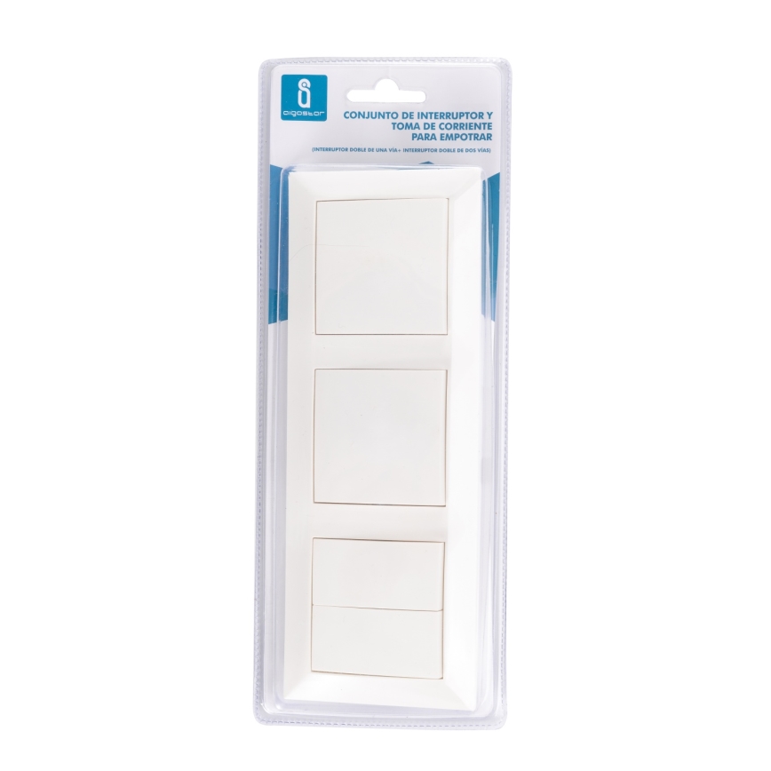 Aigostar - Interrupteur double n° 6+6 et lot de 2 interrupteurs simples n° 1, blanc