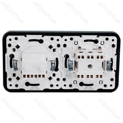 Aigostar - Interrupteur double n° 6+6 et prise SCHUKO 230 avec cadre noir