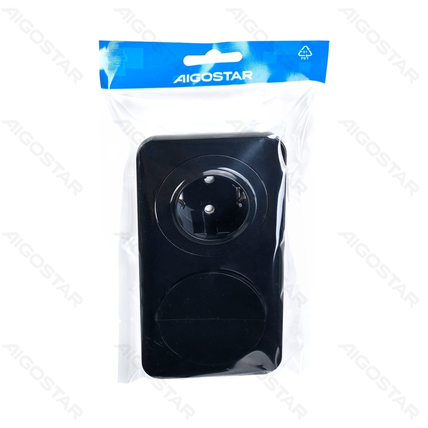 Aigostar - Interrupteur double n° 6+6 et prise SCHUKO 230 avec cadre noir