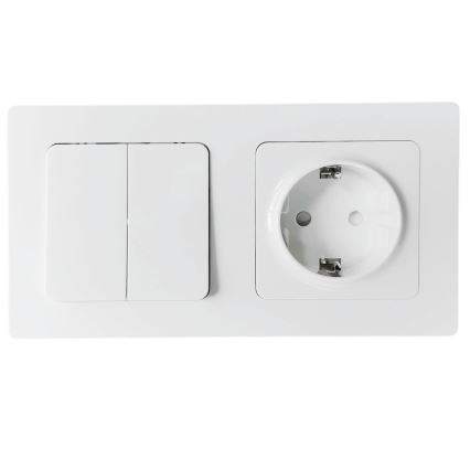 Aigostar - Interrupteur double n° 6 + 6 et prise SCHUKO 250V avec cadre blanc