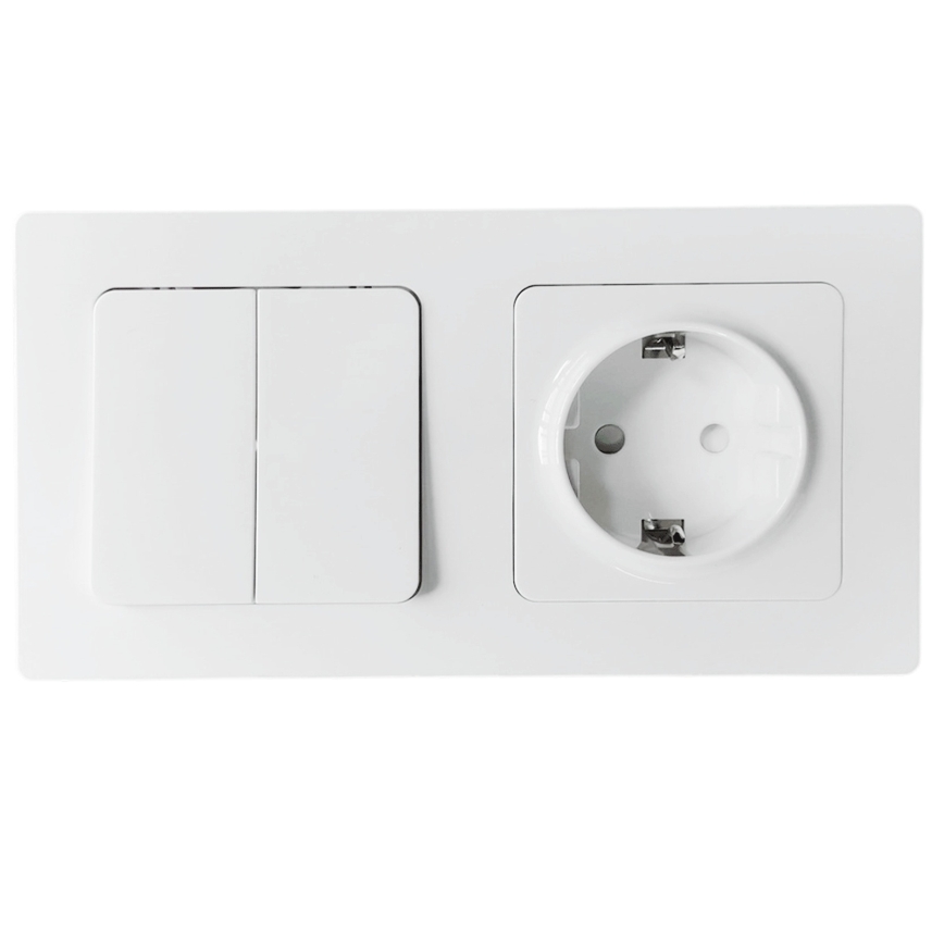 Aigostar - Interrupteur double n° 6 + 6 et prise SCHUKO 250V avec cadre blanc