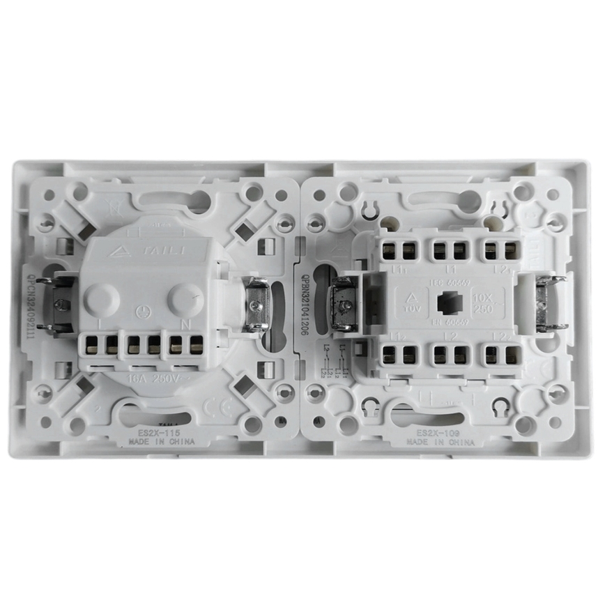 Aigostar - Interrupteur double n° 6 + 6 et prise SCHUKO 250V avec cadre blanc