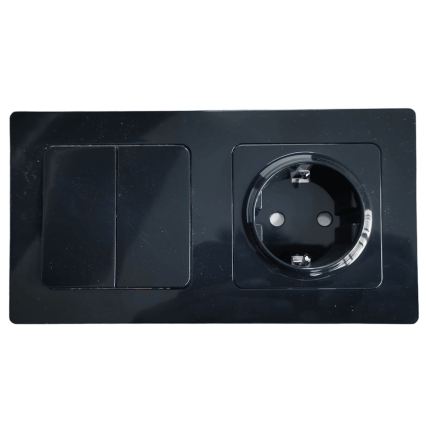 Aigostar - Interrupteur double n° 6 et prise SCHUKO 230 V avec cadre noir