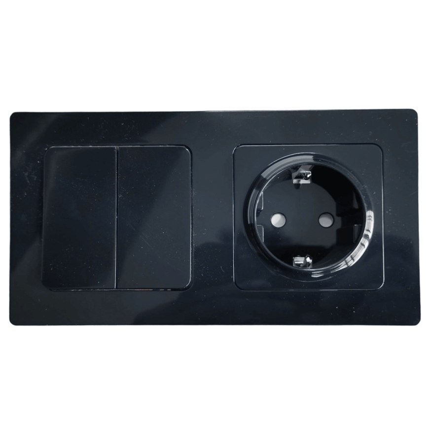 Aigostar - Interrupteur double n° 6 et prise SCHUKO 230 V avec cadre noir