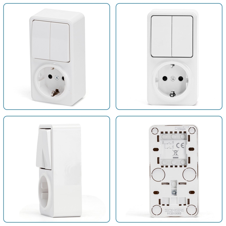 Aigostar - Interrupteur intérieur 2P avec prise 1x10A/250V SCHUKO