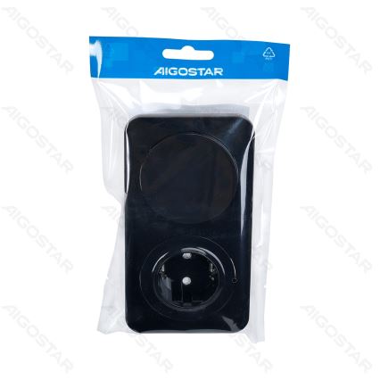 Aigostar - Interrupteur simple n° 5 et prise SCHUKO 230 V avec plaque noire