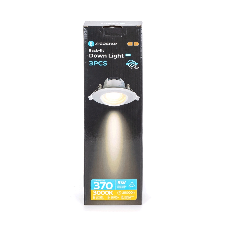 Aigostar - KIT de 3 Spots LED/5W/230V 3000K diamètre 8,5 cm blanc