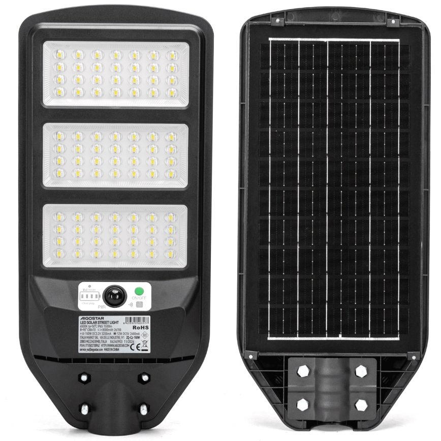 Aigostar - Lampadaire solaire avec détecteur LED/150W/3,2V 8000mAh IP65 6500K + télécommande