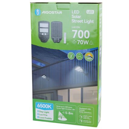 Aigostar - Lampadaire solaire avec détecteur LED/70W/3,2V 4000mAh IP65 6500K + Télécommande