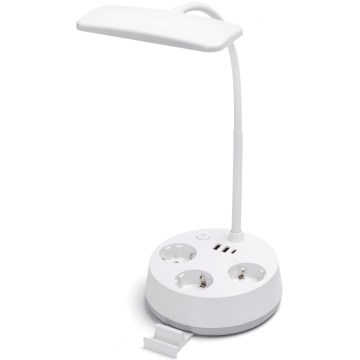Aigostar - Lampe de bureau LED dimmable avec prises et USB LED/4,6W/230V 3000/4000/6500K blanche