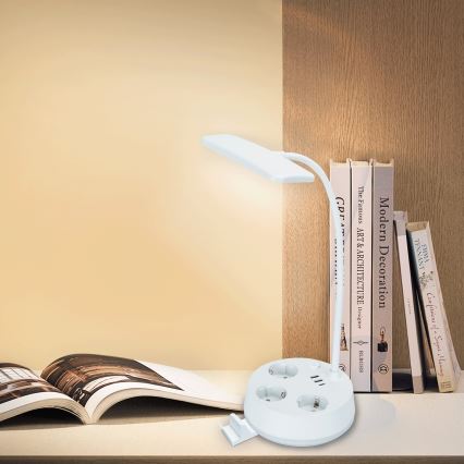 Aigostar - Lampe de bureau LED dimmable avec prises et USB LED/4,6W/230V 3000/4000/6500K blanche