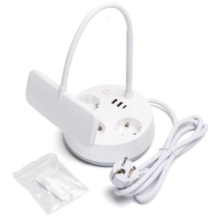 Aigostar - Lampe de bureau LED dimmable avec prises et USB LED/4,6W/230V 3000/4000/6500K blanche