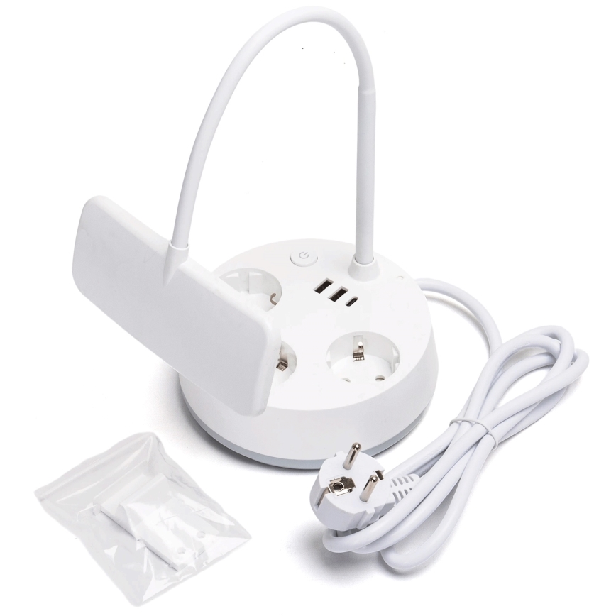 Aigostar - Lampe de bureau LED dimmable avec prises et USB LED/4,6W/230V 3000/4000/6500K blanche