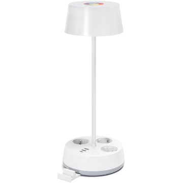 Aigostar - Lampe de bureau LED RGBW dimmable avec prises et port USB LED/4,6W/230V 3000/4000/6500K blanche