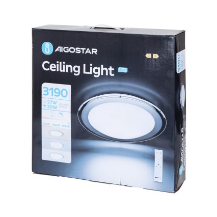 Aigostar - Lampe de plafond LED 30W/230V 2700-6500K diamètre 42,9 cm chrome + télécommande