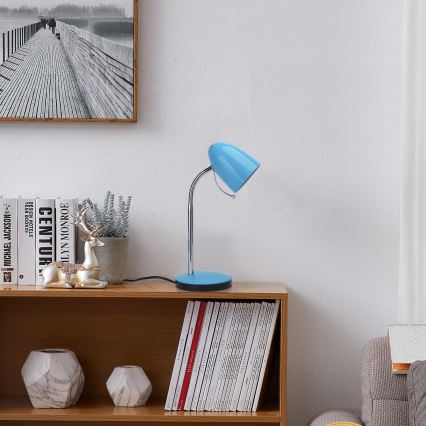 Aigostar - Lampe de table 1xE27/36W/230V bleu/chrome brillant