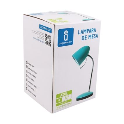 Aigostar - Lampe de table 1xE27/36W/230V bleu/chrome brillant