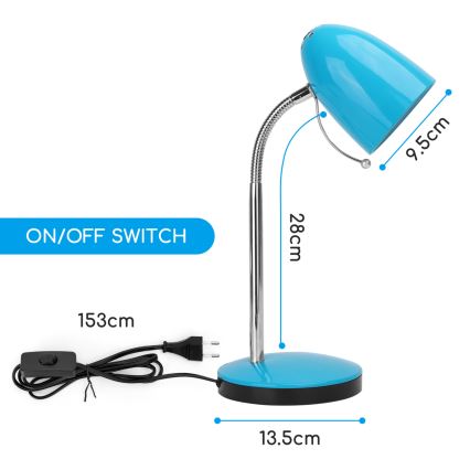 Aigostar - Lampe de table 1xE27/36W/230V bleu/chrome brillant