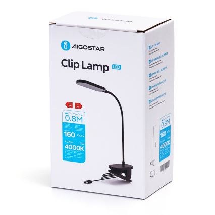 Aigostar - Lampe de table à intensité variable avec pince LED/2,5W/5V noir