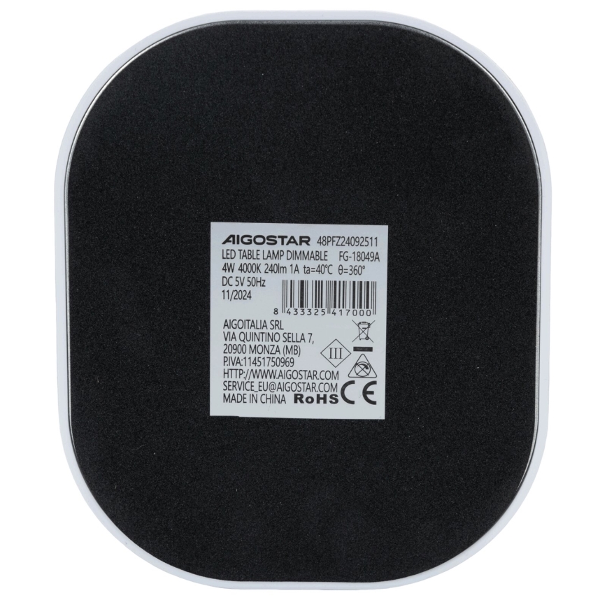 Aigostar - Lampe de table à intensité variable LED/4W/5V 4000K