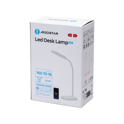 Aigostar - Lampe de table à intensité variable LED avec charge sans fil LED/2,5W/5V blanc