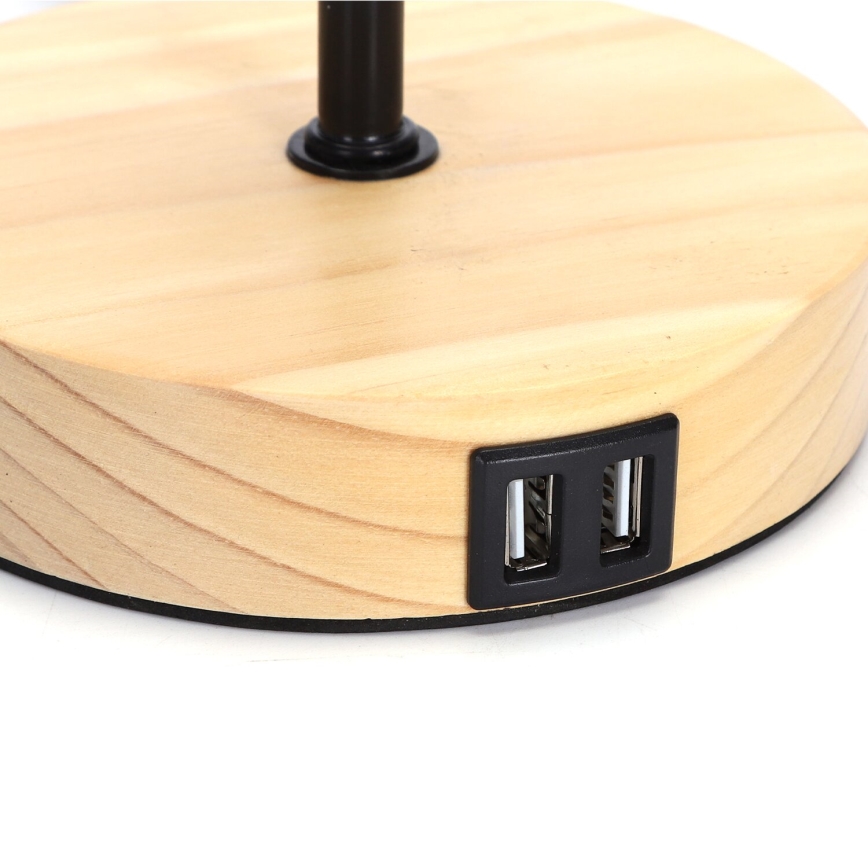 Aigostar - Lampe de table avec port USB 1xE27/40W/230V noir/crème
