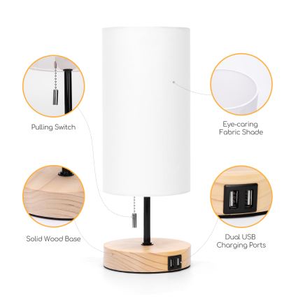 Aigostar - Lampe de table avec port USB 1xE27/40W/230V noir/crème