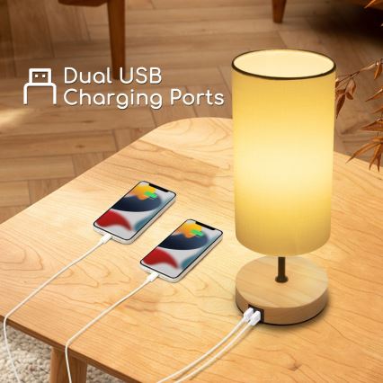 Aigostar - Lampe de table avec port USB 1xE27/40W/230V noir/crème