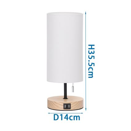 Aigostar - Lampe de table avec port USB 1xE27/40W/230V noir/crème