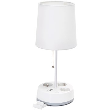 Aigostar - Lampe de table avec prises électriques et ports USB 1xE27/60W/230V blanche