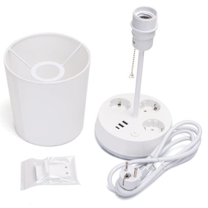 Aigostar - Lampe de table avec prises électriques et ports USB 1xE27/60W/230V blanche
