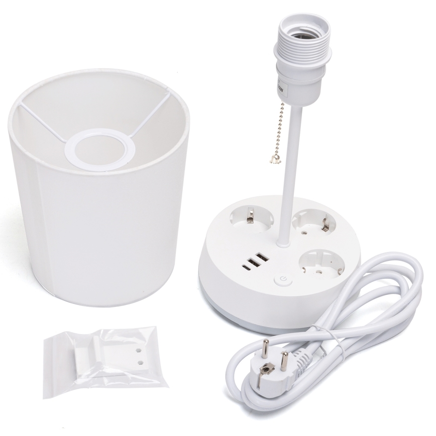 Aigostar - Lampe de table avec prises électriques et ports USB 1xE27/60W/230V blanche