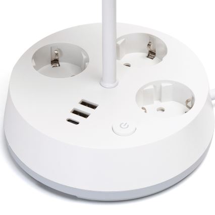 Aigostar - Lampe de table avec prises électriques et ports USB 1xE27/60W/230V blanche