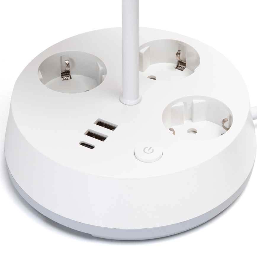 Aigostar - Lampe de table avec prises électriques et ports USB 1xE27/60W/230V blanche
