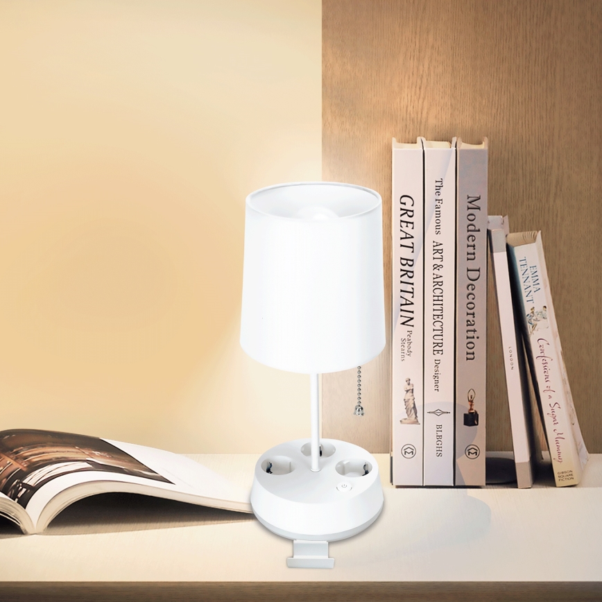 Aigostar - Lampe de table avec prises intégrées 1xE27/60W/230V blanche