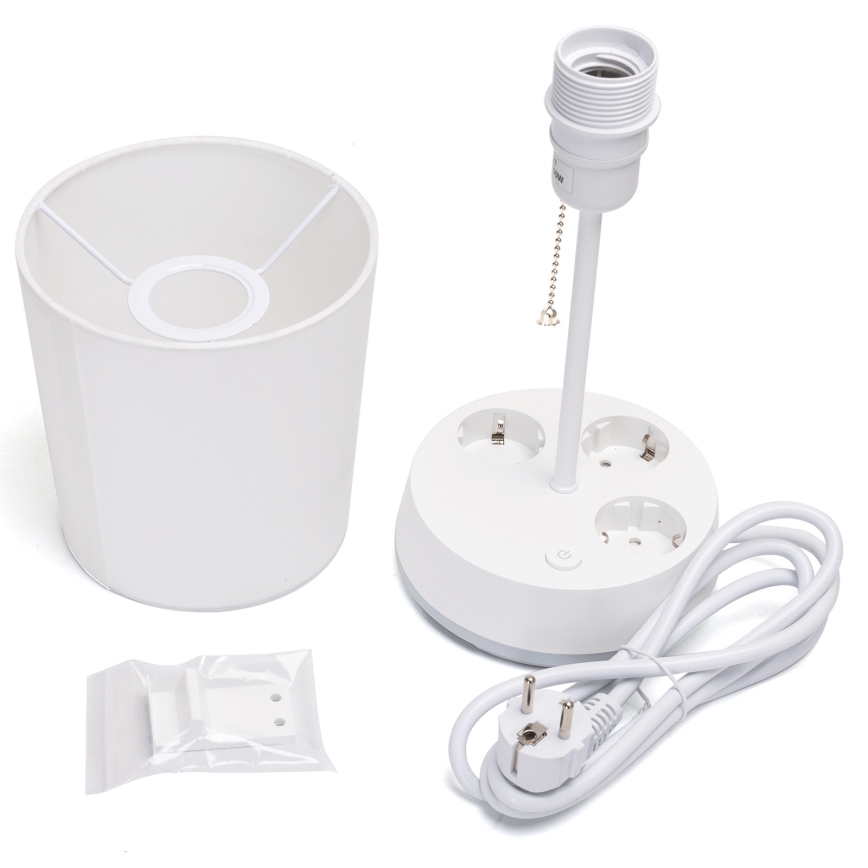Aigostar - Lampe de table avec prises intégrées 1xE27/60W/230V blanche