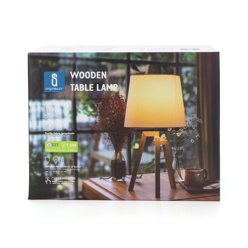 Aigostar - Lampe de table en pin 1xE27/60W/230V