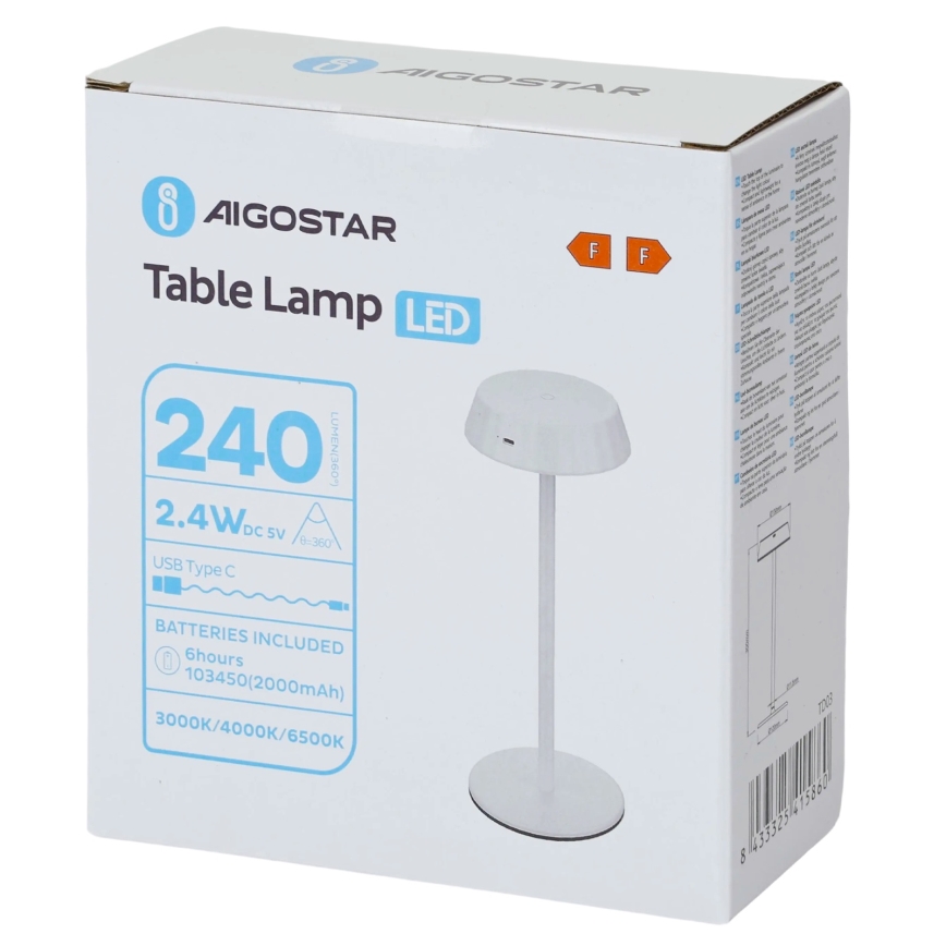 Aigostar - Lampe de table LED dimmable AMBIENT LED/2,4W/5V 3000-6500K blanche