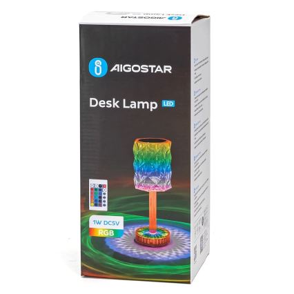 Aigostar - Lampe de table LED RGB à intensité variable rechargeable LED/1W/5V 1800mAh 26 cm + télécommande