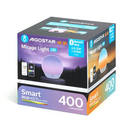 Aigostar - Lampe de table LED RGBW dimmable, 5,5 W / 5 V, Wi‑Fi + télécommande