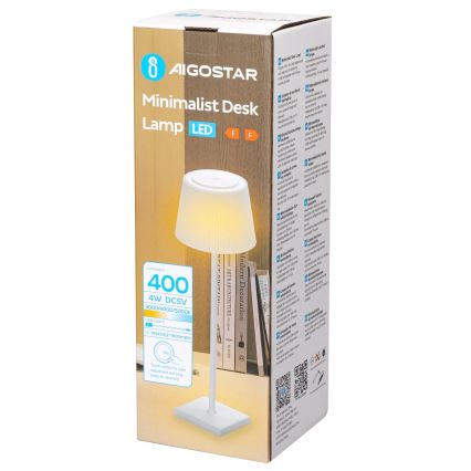 Aigostar - Lampe de table extérieure à intensité variable rechargeable LED/4W/5V 3600mAh blanc IP54