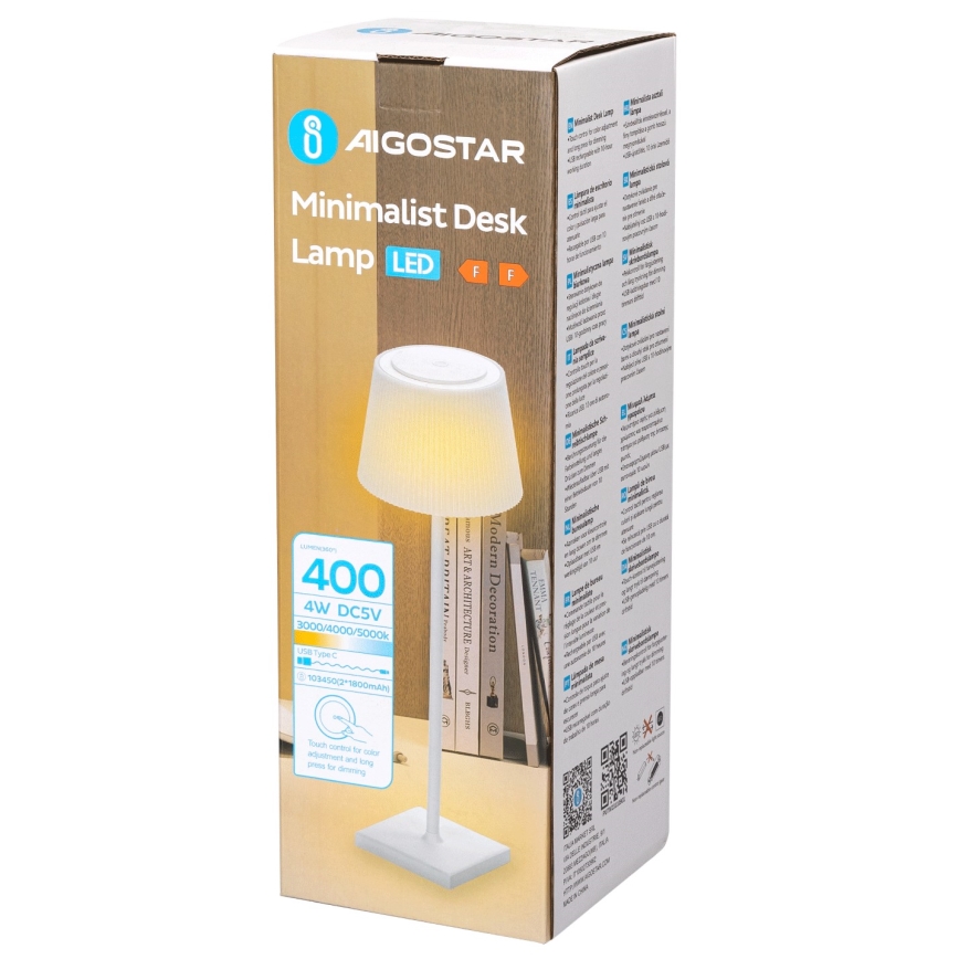 Aigostar - Lampe de table extérieure à intensité variable rechargeable LED/4W/5V 3600mAh blanc IP54