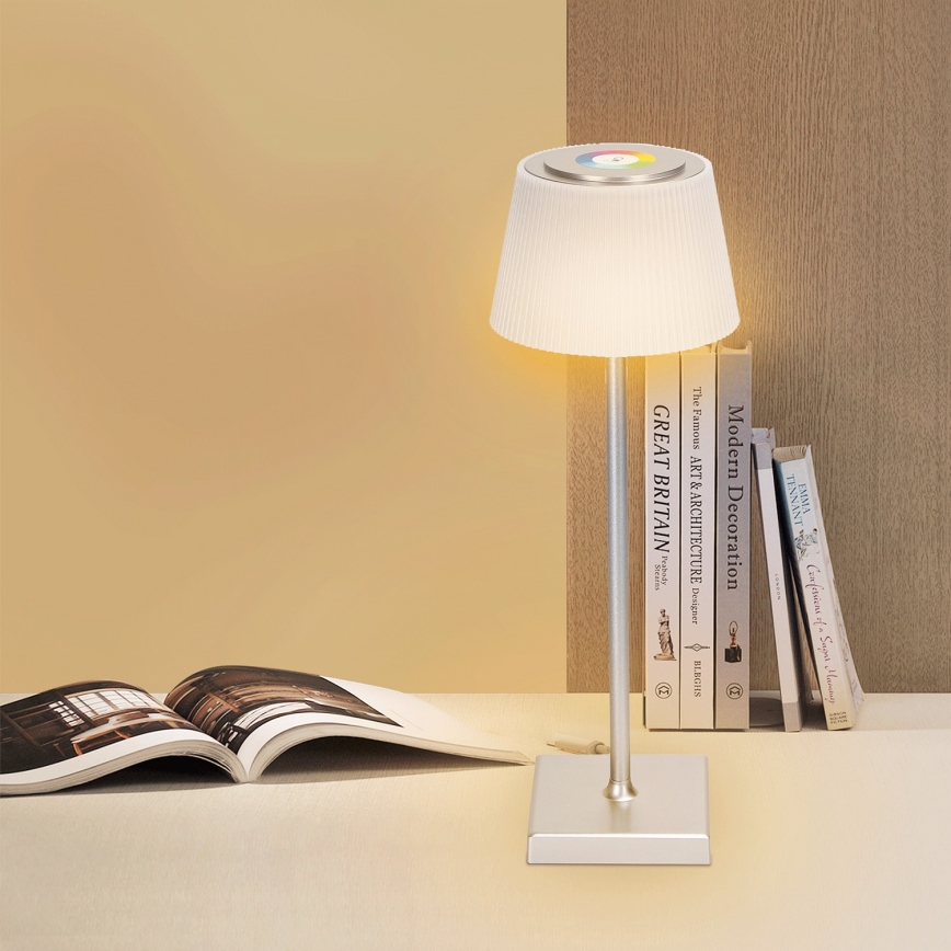 Aigostar - Lampe de table RGBW extérieure à intensité variable et rechargeable LED/4W/5V 3600mAh blanc/chrome mat IP54