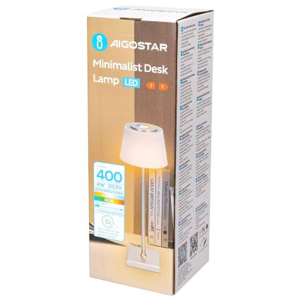 Aigostar - Lampe de table RGBW extérieure à intensité variable et rechargeable LED/4W/5V 3600mAh blanc/chrome mat IP54