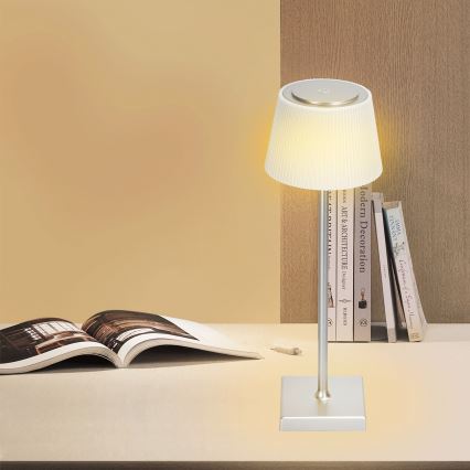 Aigostar - Lampe de table variable à intensité variable pour l'extérieur LED/4W/5V 3600mAh blanc/chrome mat IP54